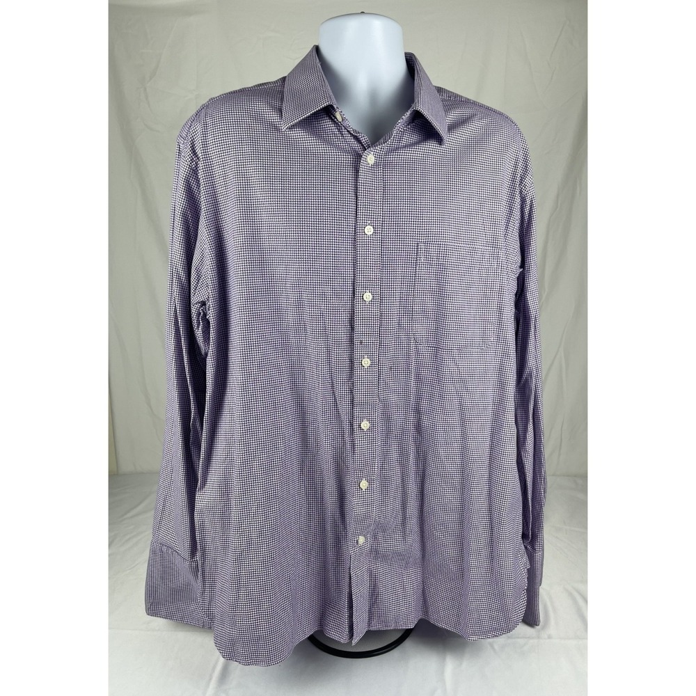 CHARLES TYRWHITT DRESS SHIRT‎ 17.5 36 PURPLE HOUNDSTOOTH CHECK SPREAD COLLAR